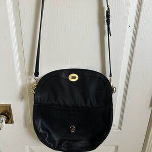 Coach Black Leather Shoulder Bag with Gold Accents